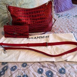 Brahmin Red leather Pomegranate Amalthea medium shoulder bag with wallet.